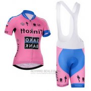 2015 Fahrradbekleidung Frau Saxo Bank Fuchsie Trikot Kurzarm und Tragerhose